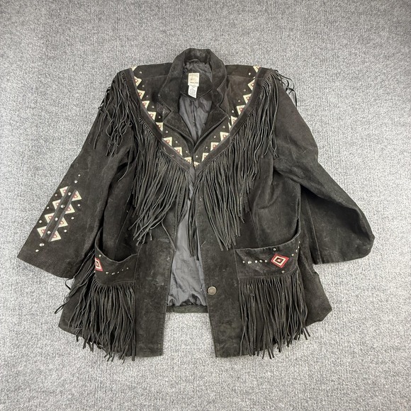 Roaman's Jackets & Blazers - Roaman's Jacket Womens 20W Black Leather Fringe Embroidered Western Boho Studded